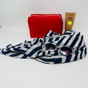 4 piece bag, scarf, sunglass and suncreen set